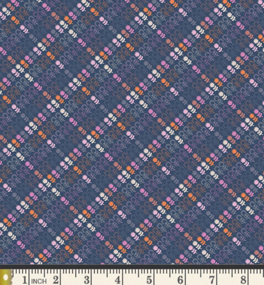 Backyard Plaid Fabric by Dana Willard | Cinnamon Toast CMT-62910 | Navy Retro Plaid Cotton | Art Gallery Fabrics
