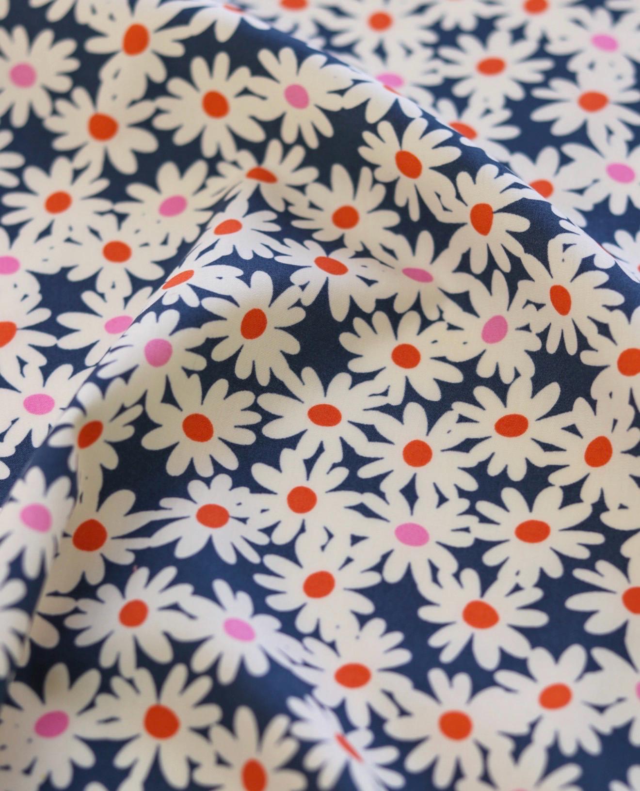 Curb Appeal Fabric by Dana Willard | Cinnamon Toast CMT-62909 | Navy Daisy Floral Cotton | Art Gallery Fabrics