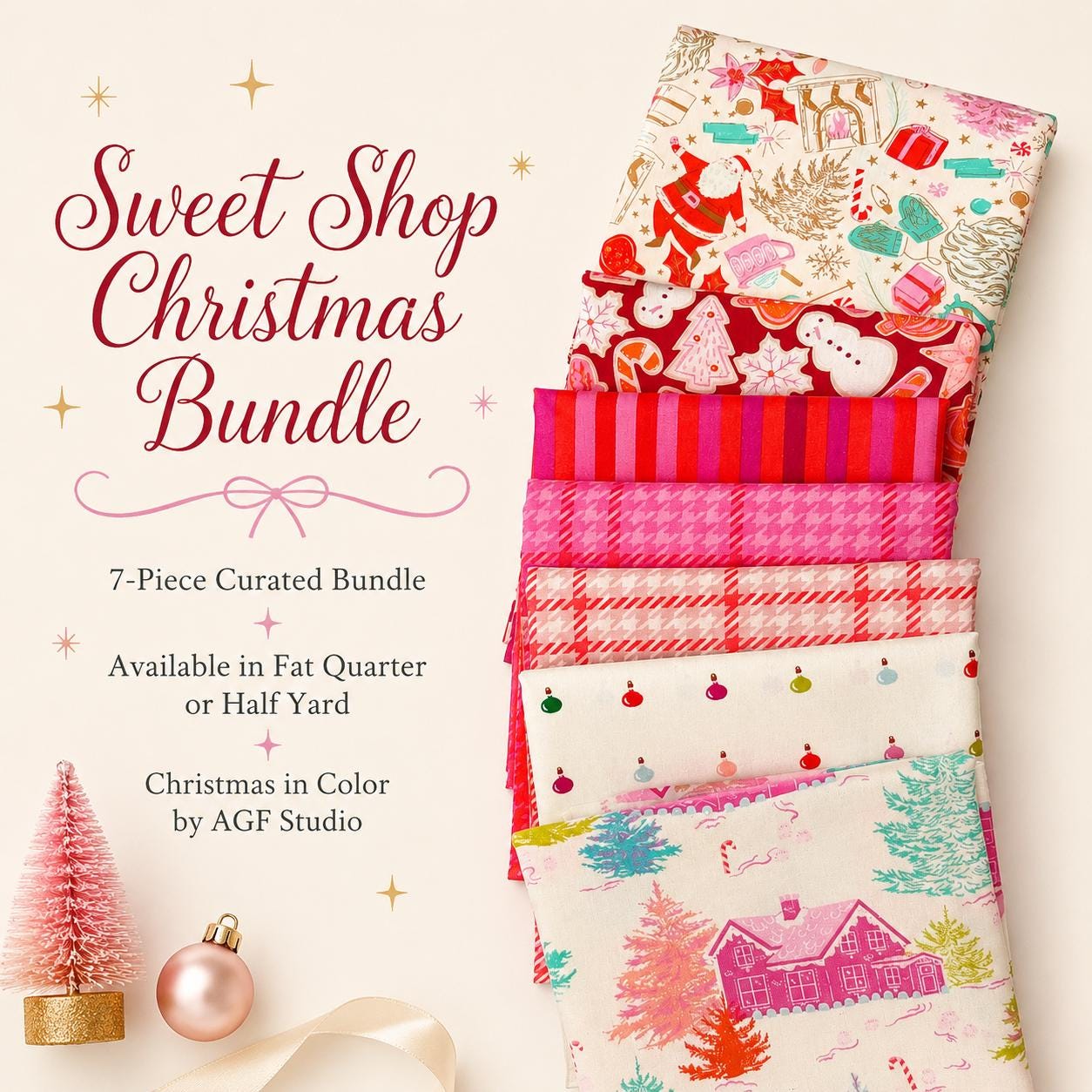 Sweet Shop Christmas Bundle, Christmas in Color by AGF Studio, 7 Piece Fat Quarter or Half Yard Bundle