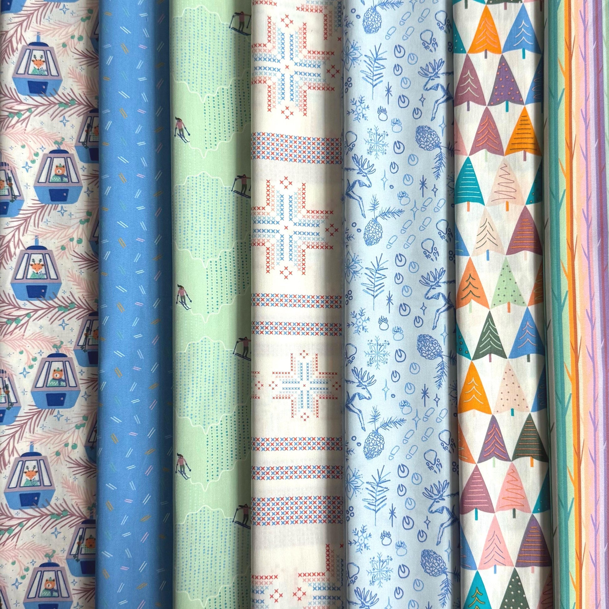 Snow Day Adventures Fabric Bundle, Frost & Fir, 7 Piece Winter Fat Quarter or Half Yard Bundle, Art Gallery Fabrics