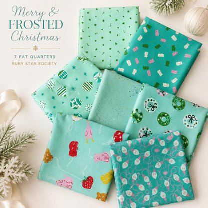 Merry & Frosted Christmas Fat Quarter Bundle | 7pc Ruby Star Society Fabric | Merry Happy Kimberly Kight | Aqua Teal Holiday Fabric