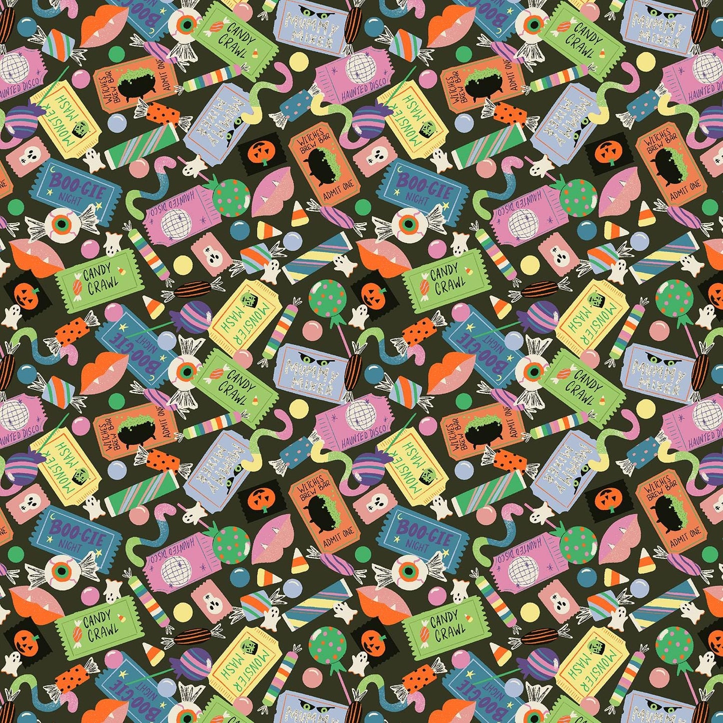 Monster Block Party Fabric by Meadow Street for Cotton + Steel | Admit One Bone Appetit MA102-BA3 | Halloween Candy Cotton