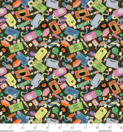 Frights on the Block Halloween Fabric Bundle | Monster Block Party by Meadow Street | 3-Piece Cotton + Steel | FQ or Half Yard