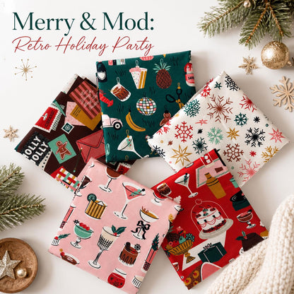 Merry & Mod Christmas Fabric Bundle | 5 Fat Quarters or Half Yards | Shelby Warwood Cloud9 Fabrics