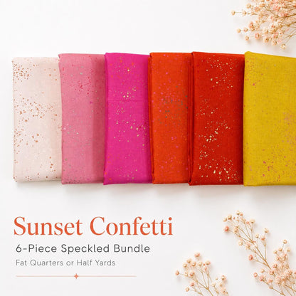 Sunset Confetti Speckled Fabric Bundle by Ruby Star Society – 6 Pieces, Fat Quarter or Half Yard, Metallic Quilting Cotton