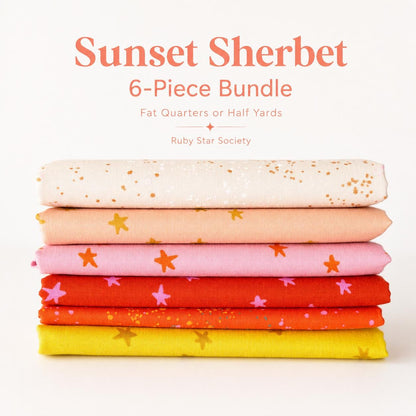 Sunset Sherbet Ruby Star Society Fabric Bundle, 6 Piece Starry & Speckled, Pink Peach Orange Yellow, Fat Quarter or Half Yard