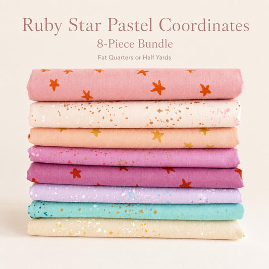 Ruby Star Pastel Coordinates Fabric Bundle | 8 Fat Quarters or Half Yards | Starry & Speckled Metallic | Pastel Quilt Fabric