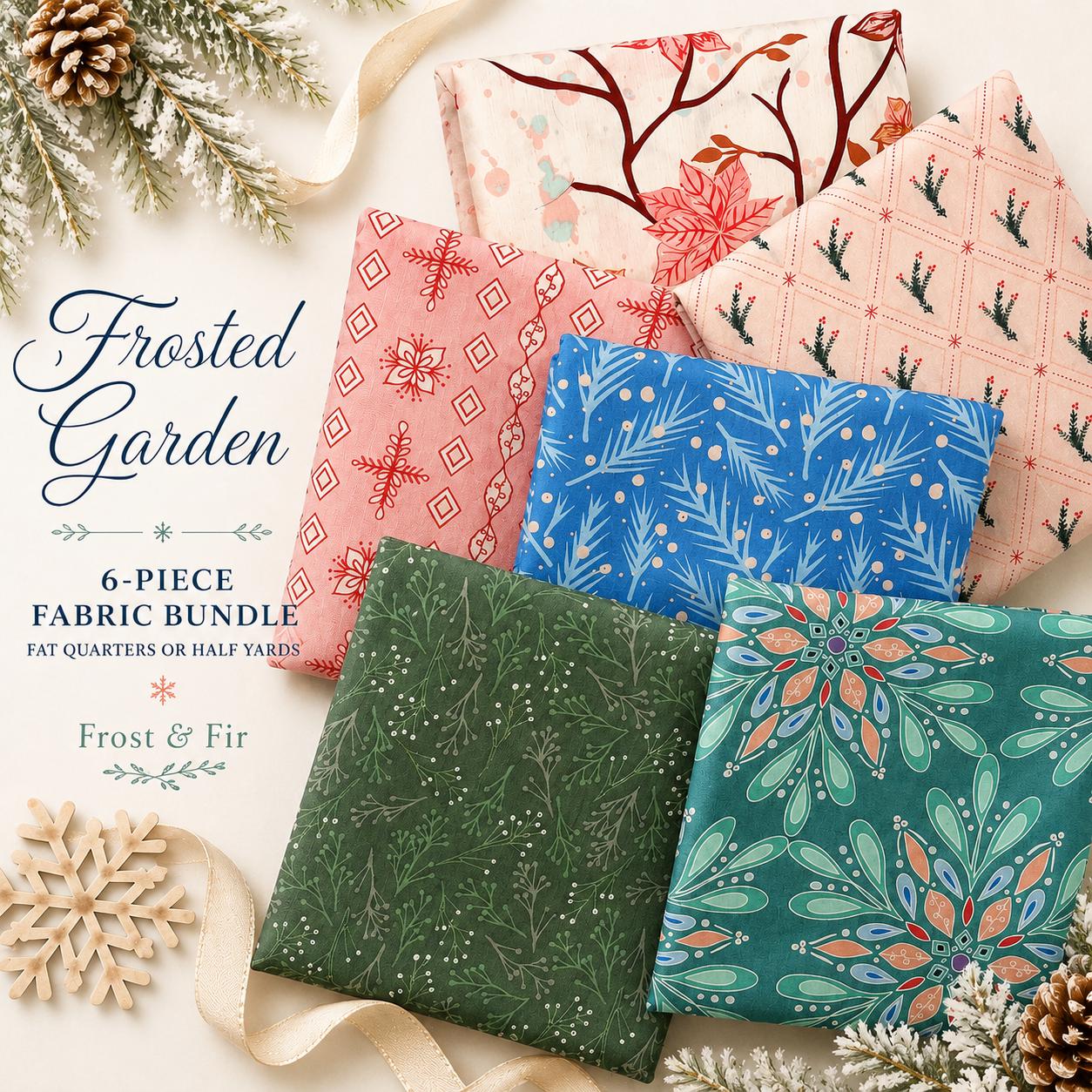 Frosted Garden Fabric Bundle, Frost & Fir, 6 Piece Floral Fat Quarter or Half Yard Set, Sewcial Bee Collective, Art Gallery Fabrics