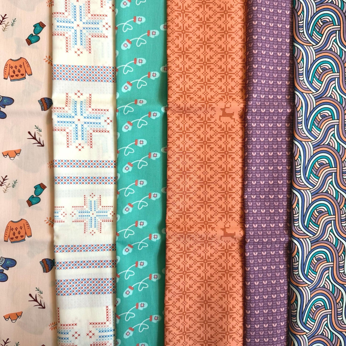 Cozy Knit Night Fabric Bundle, Frost & Fir, 6 Piece Fat Quarter or Half Yard Set, Knitting Fabric, Art Gallery Fabrics