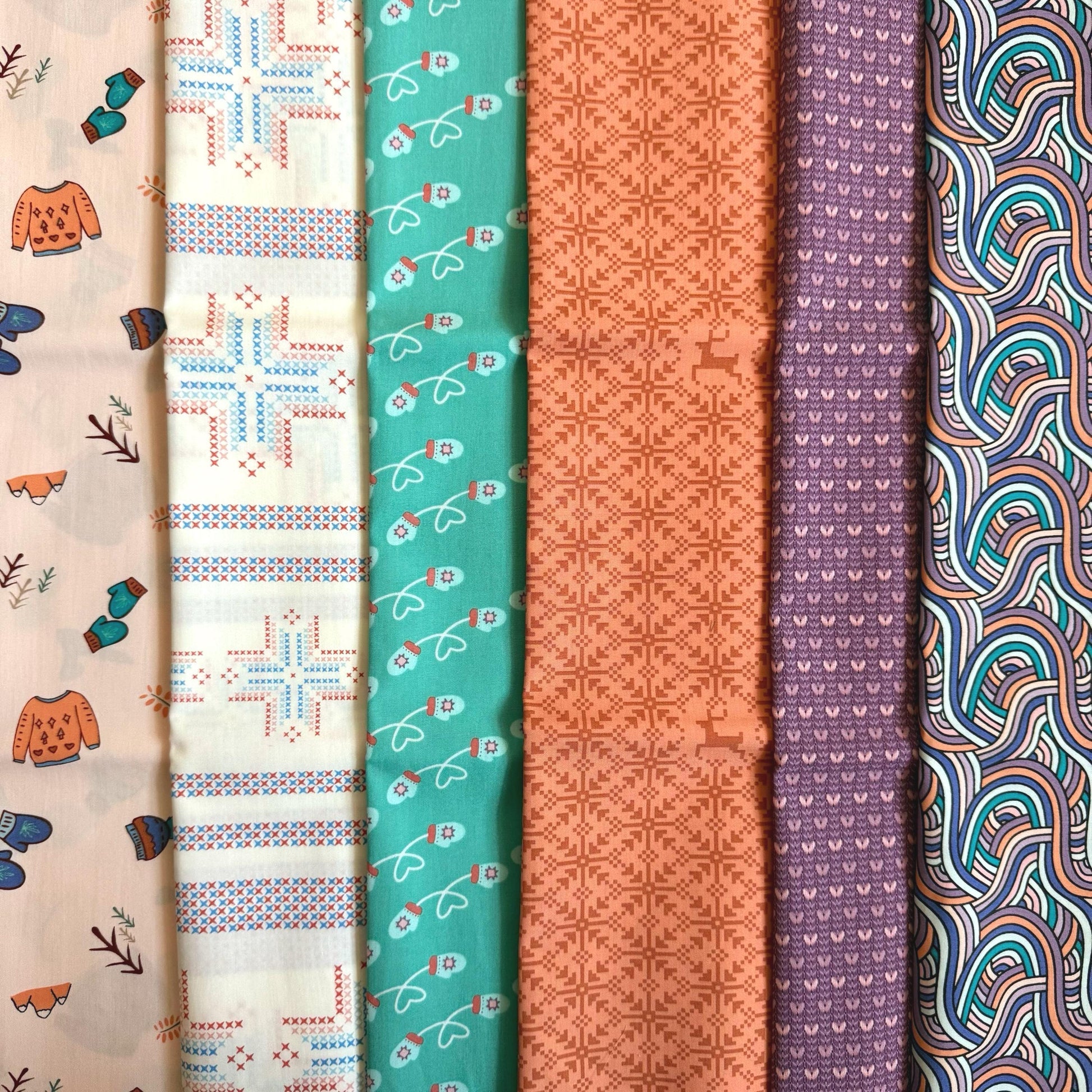 Cozy Knit Night Fabric Bundle, Frost & Fir, 6 Piece Fat Quarter or Half Yard Set, Knitting Fabric, Art Gallery Fabrics