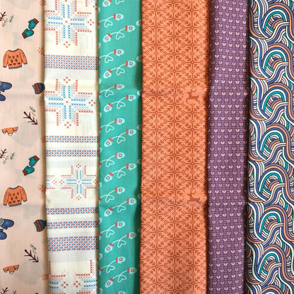 Cozy Knit Night Fabric Bundle, Frost & Fir, 6 Piece Fat Quarter or Half Yard Set, Knitting Fabric, Art Gallery Fabrics