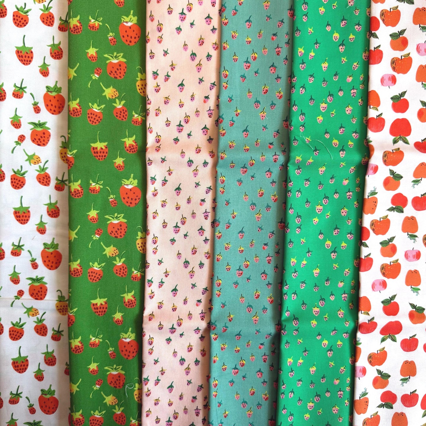Strawberry Picnic Fabric Bundle | Heather Ross | 6 Piece Fruit Quilt Fabric | Fat Quarter or Half Yard Bundle