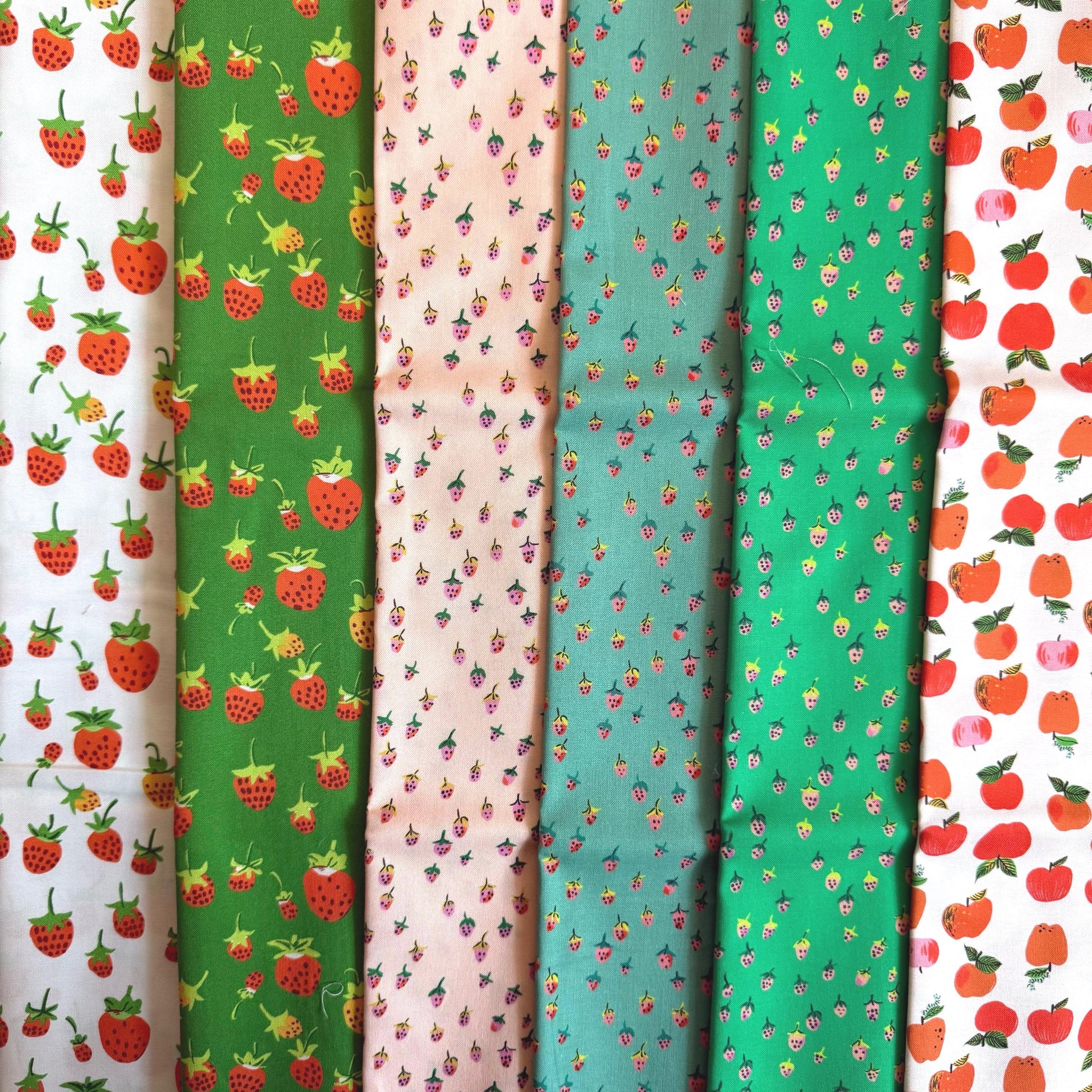 Strawberry Picnic Fabric Bundle | Heather Ross | 6 Piece Fruit Quilt Fabric | Fat Quarter or Half Yard Bundle