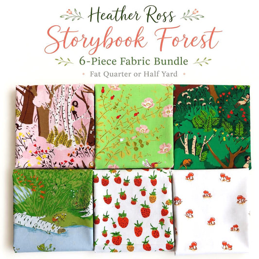 Heather Ross Storybook Forest Fabric Bundle | 6 Piece Woodland Quilt Fabric | Fat Quarter or Half Yard | Windham Fabrics
