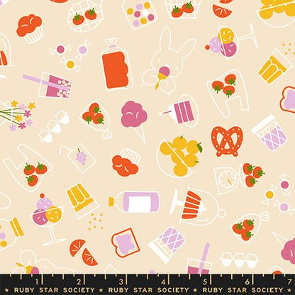 Peach Soda Picnic Fabric Bundle, 6 Piece Fat Quarter or Half Yard Set, Cinnamon Toast and Persimmon, Retro Fruit Cotton