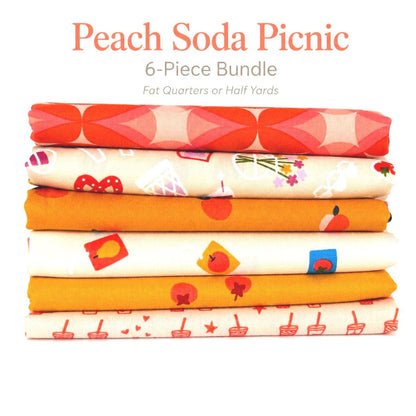 Peach Soda Picnic Fabric Bundle, 6 Piece Fat Quarter or Half Yard Set, Cinnamon Toast and Persimmon, Retro Fruit Cotton