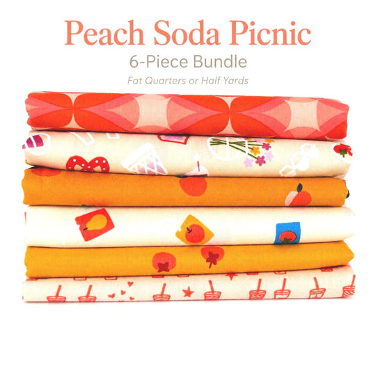 Peach Soda Picnic Fabric Bundle, 6 Piece Fat Quarter or Half Yard Set, Cinnamon Toast and Persimmon, Retro Fruit Cotton