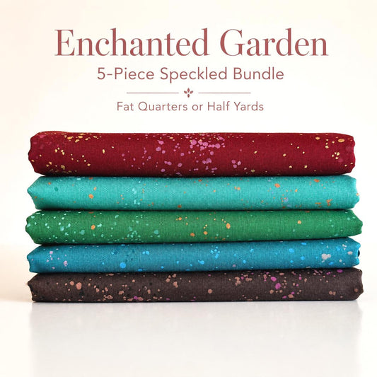 Enchanted Garden Speckled Fabric Bundle | 5 Fat Quarters or Half Yards | Ruby Star Society Moody Green Purple Quilt Fabric