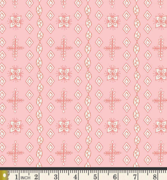 Sugarplum Lace Fabric | Frost & Fir by Sewcial Bee Collective | Blush Pink Geometric Cotton | Art Gallery Fabrics SBC-FF-3121