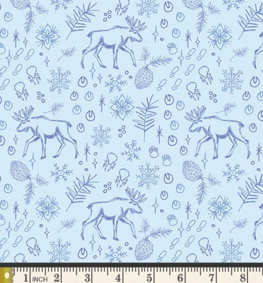 Tundra Trails Fabric | Frost & Fir by Sewcial Bee Collective | Blue Reindeer Winter Cotton | Art Gallery Fabrics SBC-FF-3123