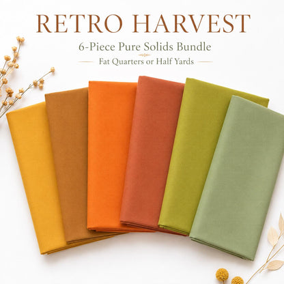 Retro Harvest Pure Solids Bundle by Art Gallery Fabrics | 6 Piece Mustard Orange Olive Fabric | 70s Boho Earth Tone Quilting Cotton