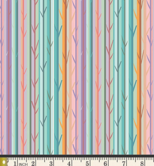Into the Forest Fabric | Frost & Fir by Sewcial Bee Collective | Pastel Tree Stripe Cotton | Art Gallery Fabrics SBC-FF-3152