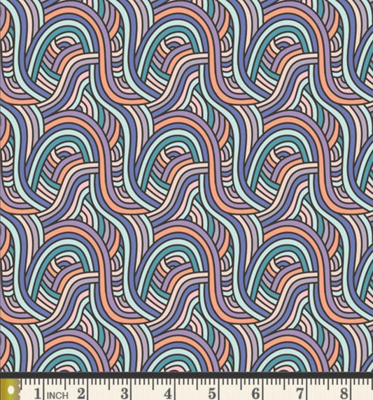 Swirling Threads Fabric | Frost & Fir by Sewcial Bee Collective | Navy Rainbow Geometric Cotton | Art Gallery Fabrics SBC-FF-3154