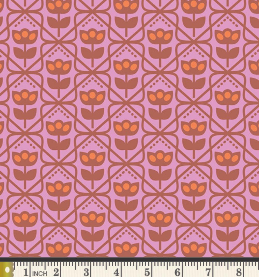 Mod Wall Fabric by Dana Willard | Cinnamon Toast CMT-62901 | Retro Pink Floral Geometric Cotton | Art Gallery Fabrics