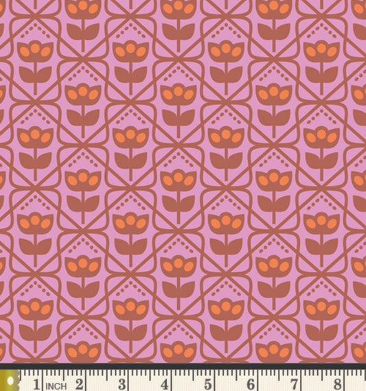 Mod Wall Fabric by Dana Willard | Cinnamon Toast CMT-62901 | Retro Pink Floral Geometric Cotton | Art Gallery Fabrics
