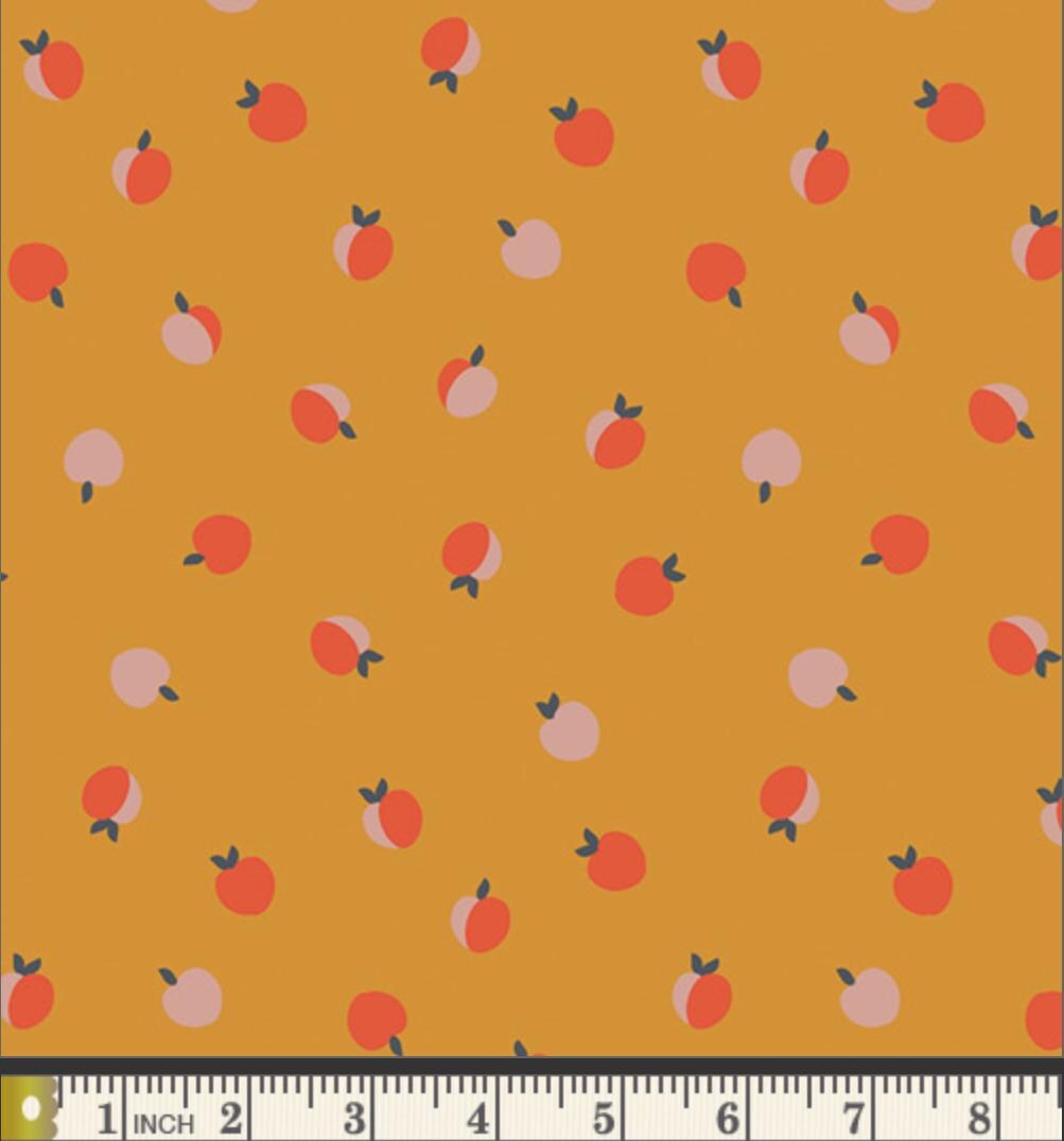 Peach Cobbler Fabric by Dana Willard | Cinnamon Toast CMT-62908 | Mustard Peach Fruit Cotton | Art Gallery Fabrics