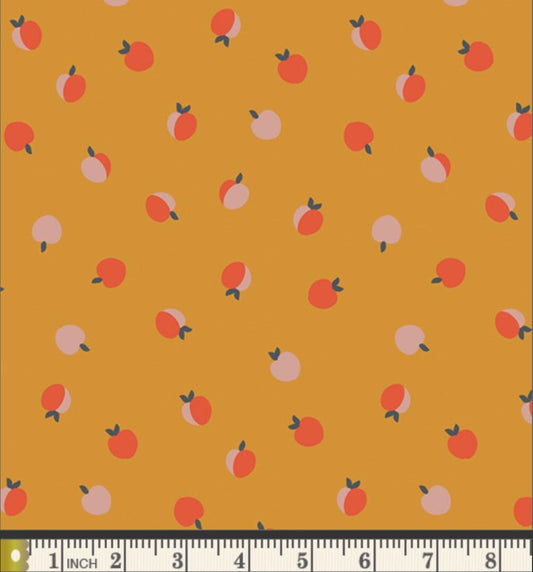 Peach Cobbler Fabric by Dana Willard | Cinnamon Toast CMT-62908 | Mustard Peach Fruit Cotton | Art Gallery Fabrics
