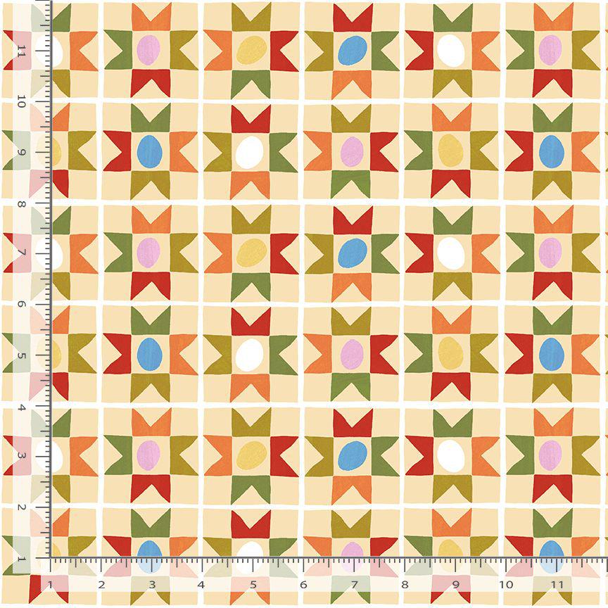 Fur-Lying Geese Lemon Fabric | Bok Bok Meow by Leezaworks for Dear Stella | Geometric Quilt Block Fabric | STELLA-DLW3699