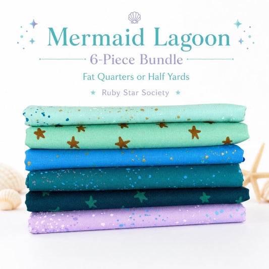 Mermaid Lagoon Fabric Bundle, 6 Piece Ruby Star Society Starry & Speckled, Mint Teal Blue Lavender, Fat Quarter or Half Yard
