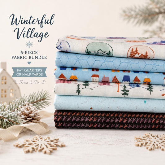 Winterful Village Fabric Bundle, Frost & Fir by Sewcial Bee Collective, 6-Pc Christmas Fat Quarter or Half Yard Bundle, Art Gallery Fabrics