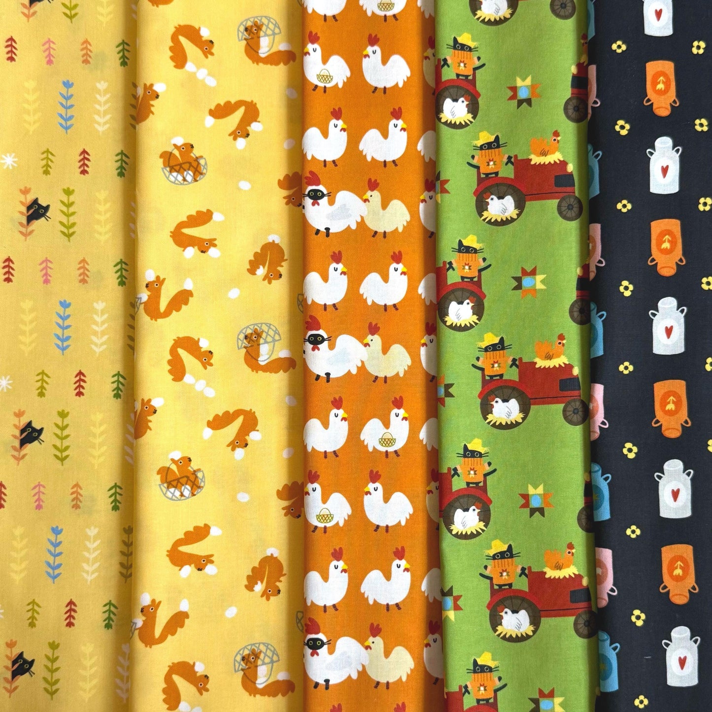 Autumn Farmyard Fabric Bundle | Bok Bok Meow by Leezaworks for Dear Stella | 5 Piece Fall Farm Quilting Cotton Bundle