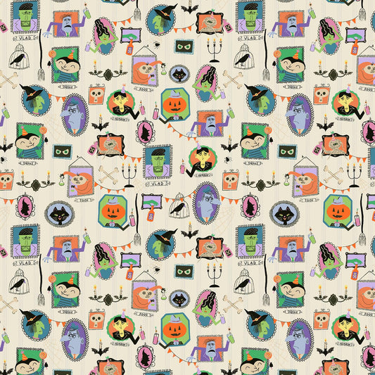 Monster Block Party Fabric by Meadow Street for Cotton + Steel | Portrait Gallery Bone White MA101-BW1 | Halloween Cotton