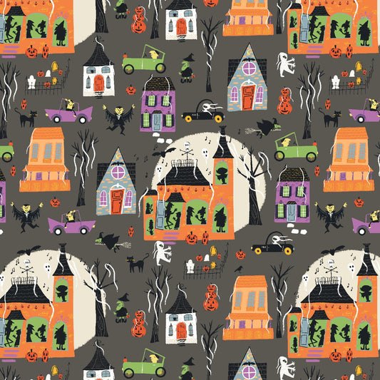 Monster Block Party Fabric by Meadow Street for Cotton + Steel | Block Party Live Laugh Scare MA100-LL3 | Halloween Cotton
