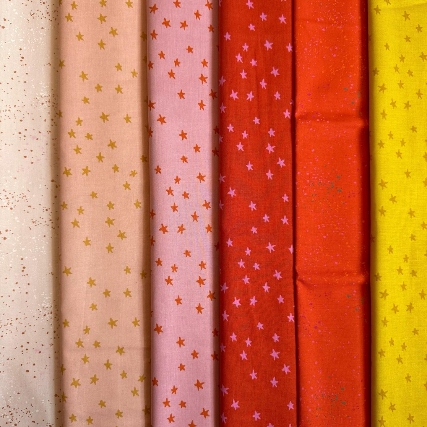 Sunset Sherbet Ruby Star Society Fabric Bundle, 6 Piece Starry & Speckled, Pink Peach Orange Yellow, Fat Quarter or Half Yard