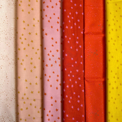 Sunset Sherbet Ruby Star Society Fabric Bundle, 6 Piece Starry & Speckled, Pink Peach Orange Yellow, Fat Quarter or Half Yard