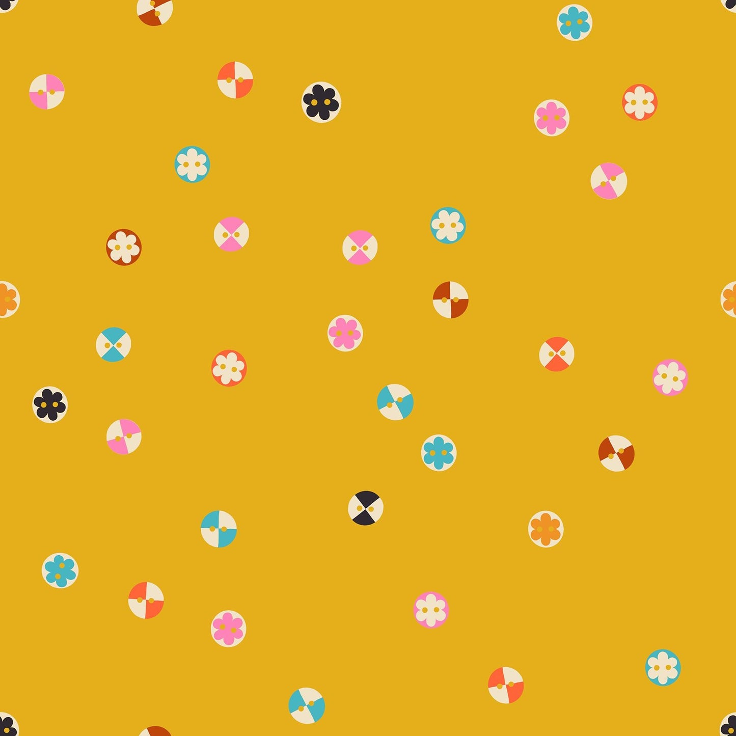 1-800-NOTION Buttons Goldenrod Fabric by Ruby Star Society | RS5208 13 | Sewing Notions Novelty Quilting Cotton