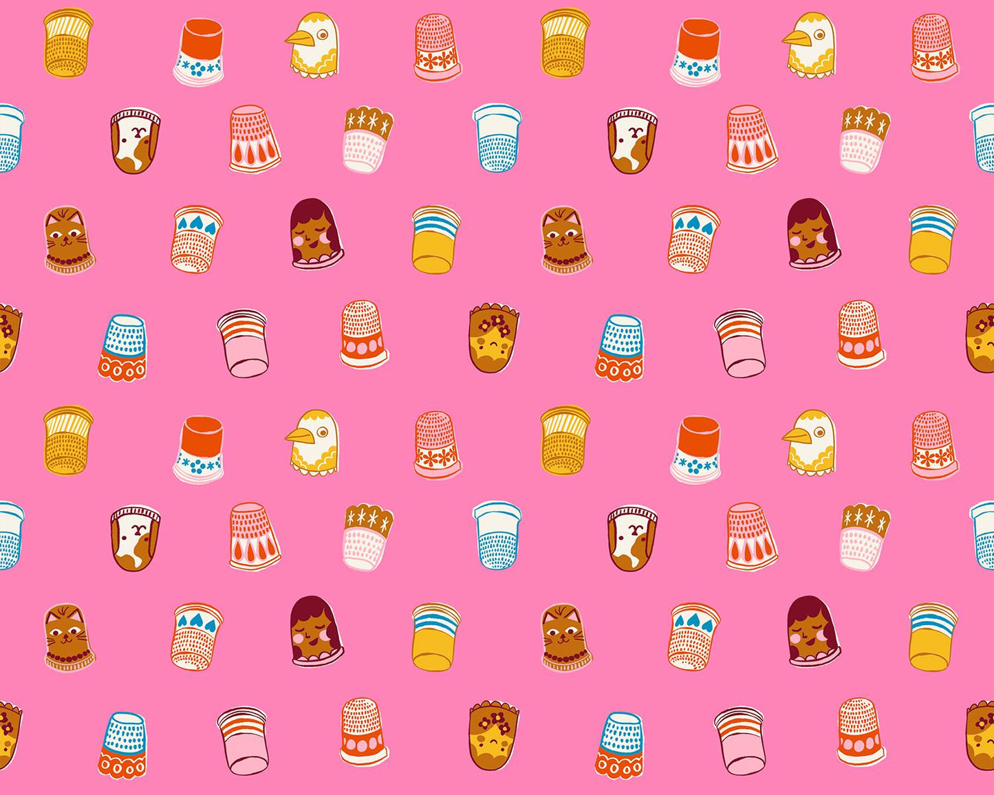 1-800-NOTION Thimbles Flamingo Fabric by Ruby Star Society | RS5211 14 | Pink Sewing Notions Quilting Cotton