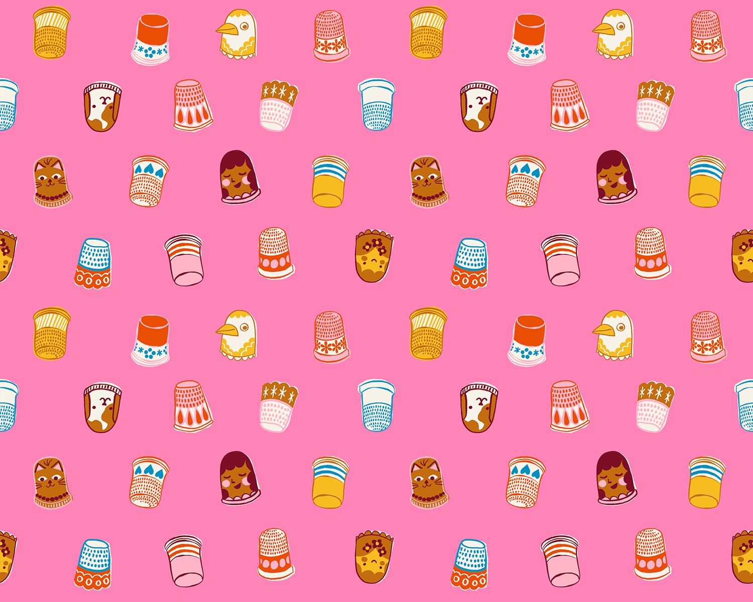 1-800-NOTION Thimbles Flamingo Fabric by Ruby Star Society | RS5211 14 | Pink Sewing Notions Quilting Cotton