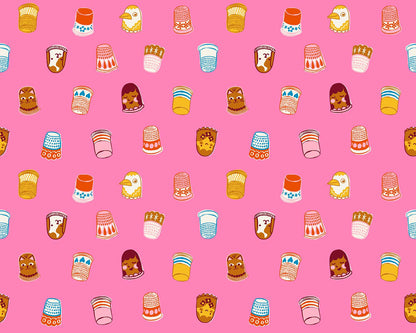 1-800-NOTION Thimbles Flamingo Fabric by Ruby Star Society | RS5211 14 | Pink Sewing Notions Quilting Cotton