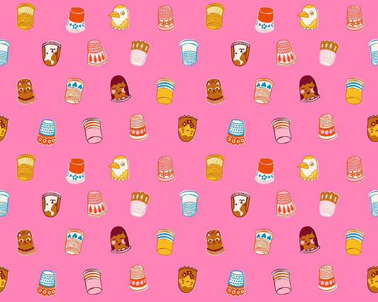 1-800-NOTION Thimbles Flamingo Fabric by Ruby Star Society | RS5211 14 | Pink Sewing Notions Quilting Cotton