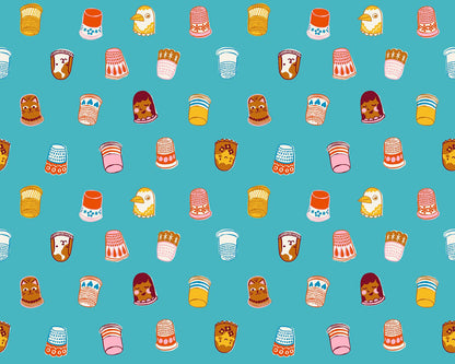 1-800-NOTION Thimbles Turquoise Fabric by Ruby Star Society | RS5211 15 | Sewing Notions Novelty Quilting Cotton