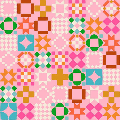 1-800-NOTION Quilty As Charged Posy Fabric by Ruby Star Society | RS5215 13 | Pink Patchwork Quilt Block Quilting Cotton