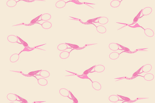 1-800-NOTION Stork Scissors Shell Fabric by Ruby Star Society | RS5216 11 | Pink Sewing Scissors Quilting Cotton