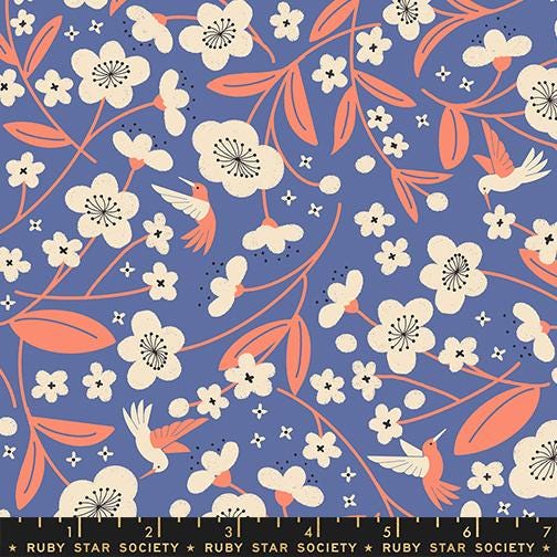 Twilight Orchard Garden Fabric Bundle, 6 Piece Fat Quarter or Half Yard Set, Navy Floral and Cranberry Quilting Cotton