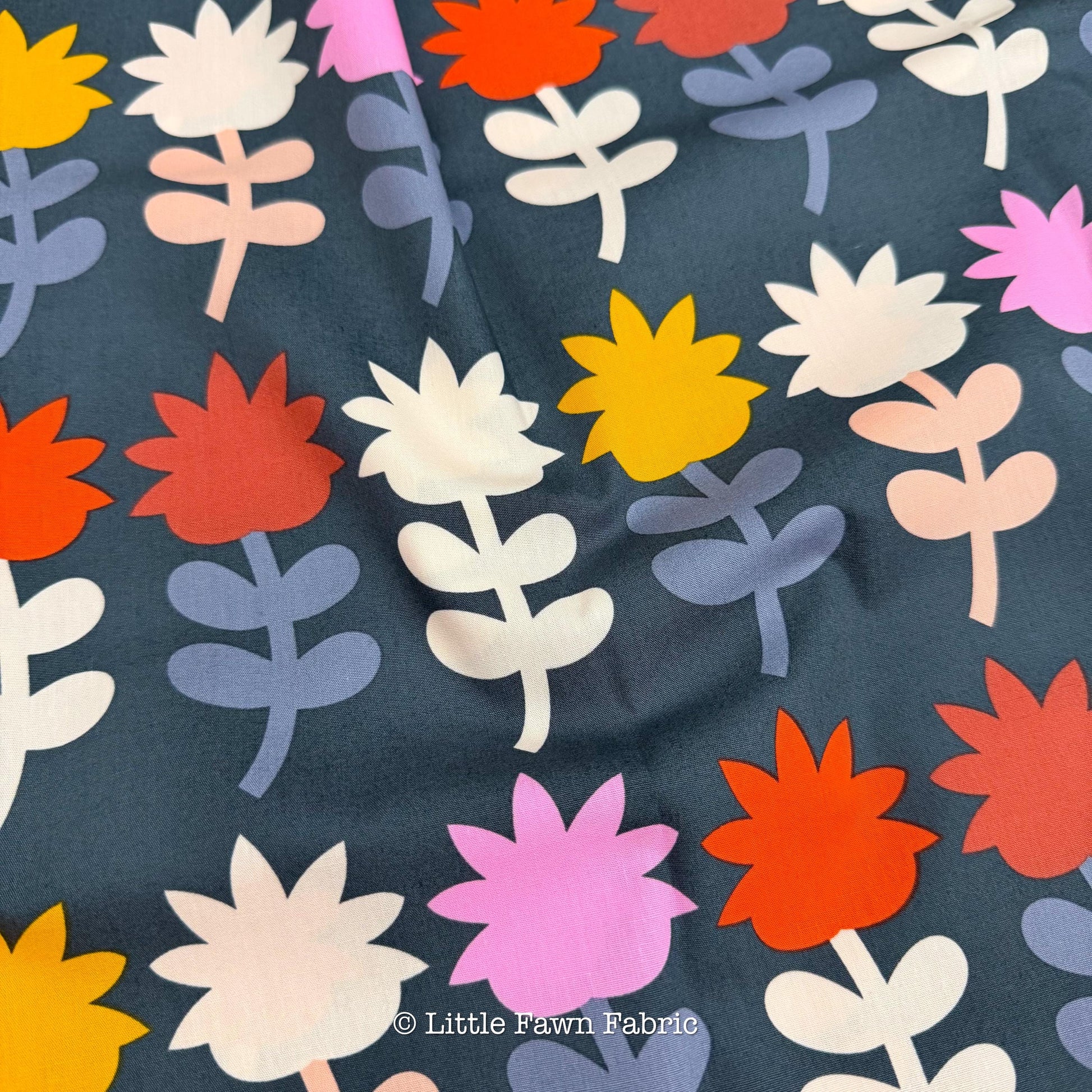Twilight Orchard Garden Fabric Bundle, 6 Piece Fat Quarter or Half Yard Set, Navy Floral and Cranberry Quilting Cotton