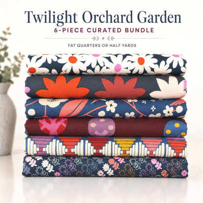Twilight Orchard Garden Fabric Bundle, 6 Piece Fat Quarter or Half Yard Set, Navy Floral and Cranberry Quilting Cotton